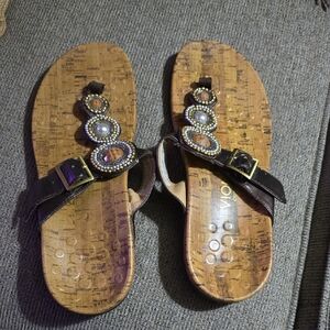 Vionic Brown Sandals with Beaded Accents